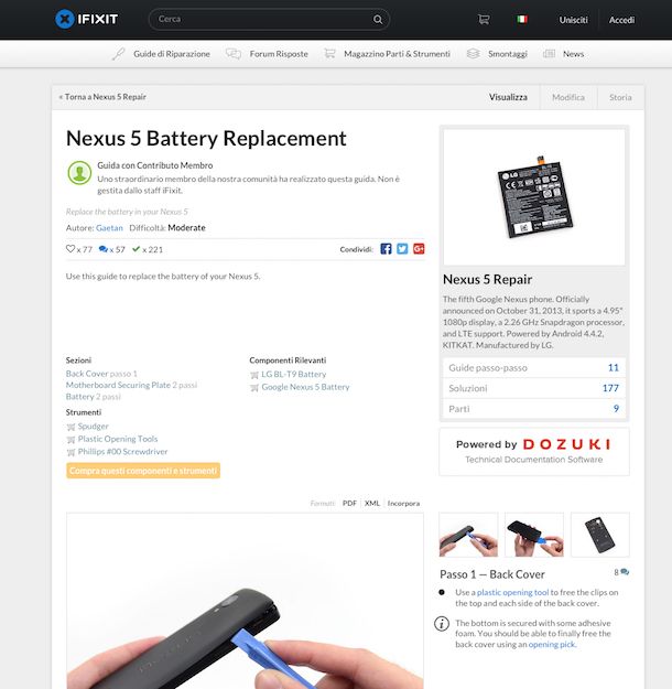Screenshot che mostra come cambiare batteria Nexus 5