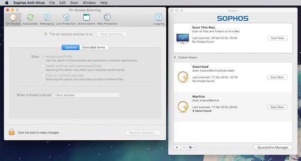 Screenshot di Sophos su Mac