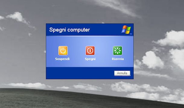 Screenshot che mostra come ibernare Windows XP