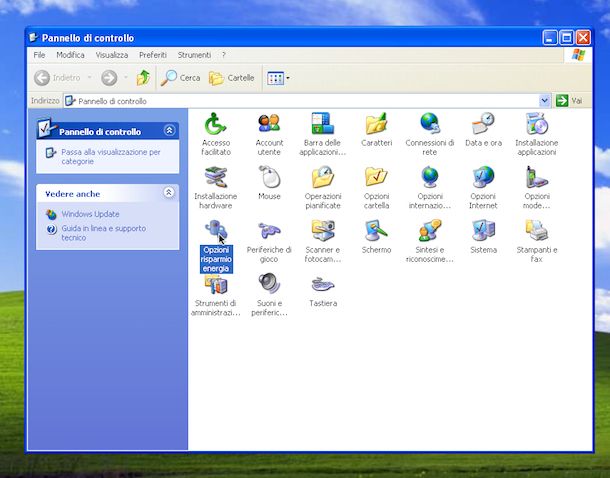 Screenshot che mostra come ibernare Windows XP