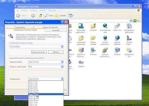 Screenshot che mostra come ibernare Windows XP