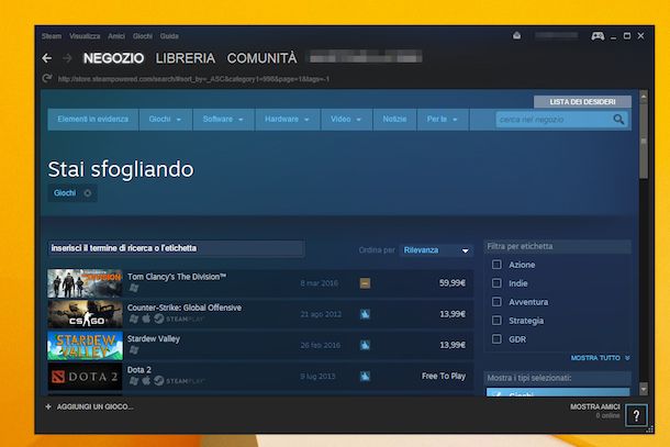 Screenshot di Steam