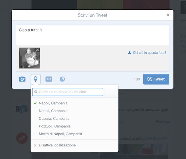 Screenshot che mostra come twittare una foto