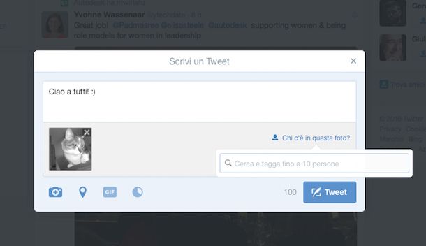 Screenshot che mostra come twittare una foto