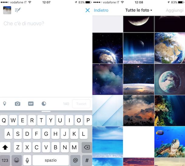 Screenshot che mostra come twittare una foto