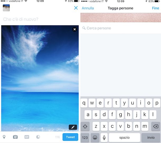 Screenshot che mostra come twittare una foto