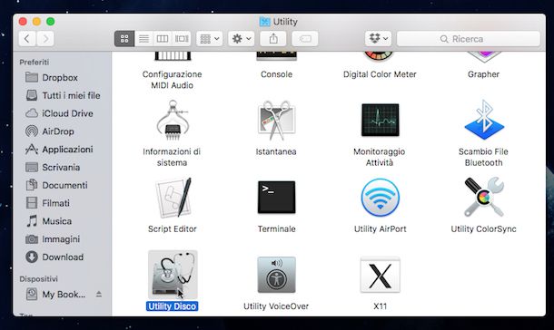 Screenshot di Utility Disco su OS X