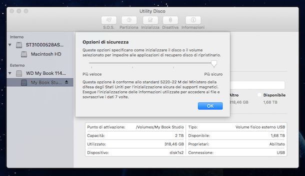 Screenshot di Utility Disco su OS X
