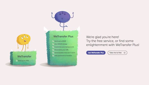 Screenshot di WeTransfer