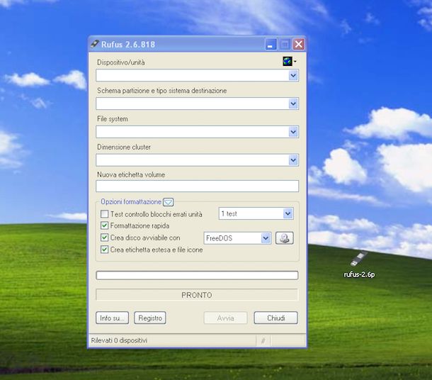 Screenshot di Rufus su Windows XP