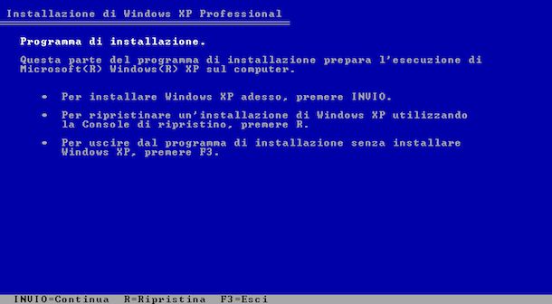 Screenshot che mostra come formattare Windows XP