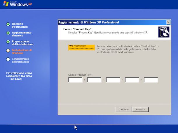 Screenshot che mostra come formattare Windows XP