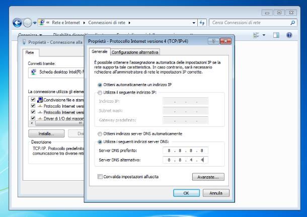 Come cambiare DNS: Windows 7