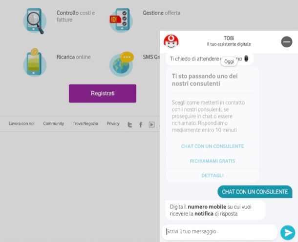 Chattare con Vodafone sul sito