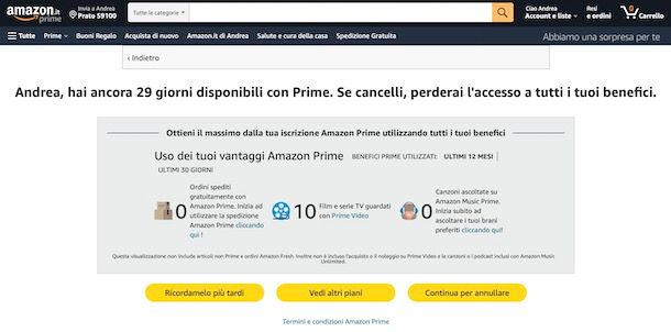 Amazon Prime rimborso