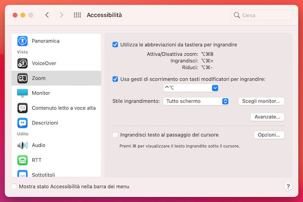Zoom Accessibilità macOS