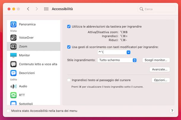 Zoom Accessibilità macOS