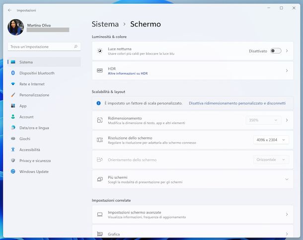 Impostazioni schermo Windows 11