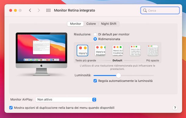 Impostazioni risoluzione schermo macOS