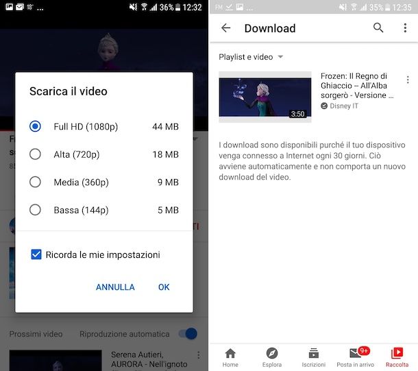YouTube Premium download video su Android