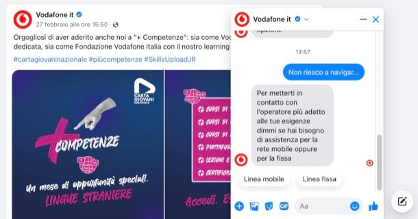 Assistenza Vodafone via Facebook