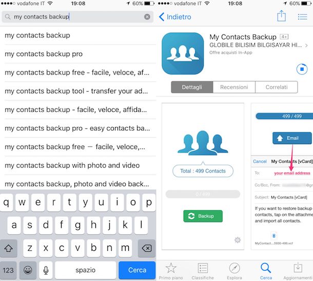 copiare contatti da iPhone a SIM con My Contacts Backup