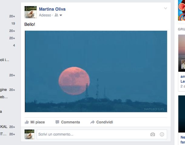 Screenshot che mostra come caricare GIF su Facebook