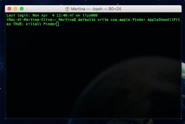 Screenshot che mostra come visualizzare file nascosti Mac