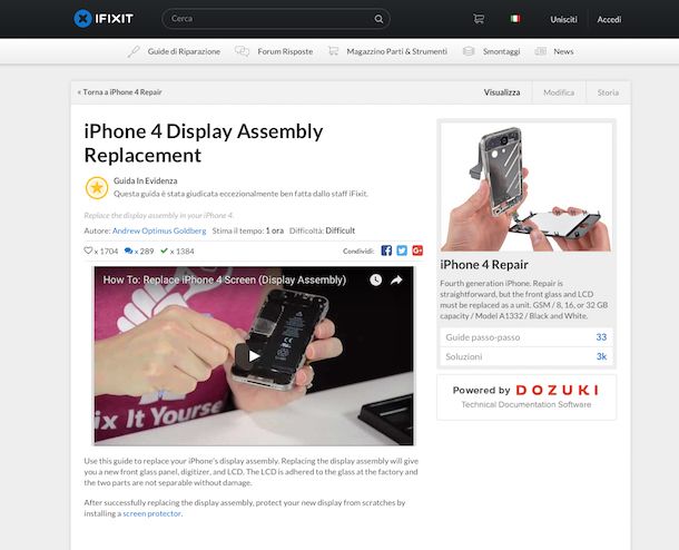 Screenshot del sito Internet di iFixit