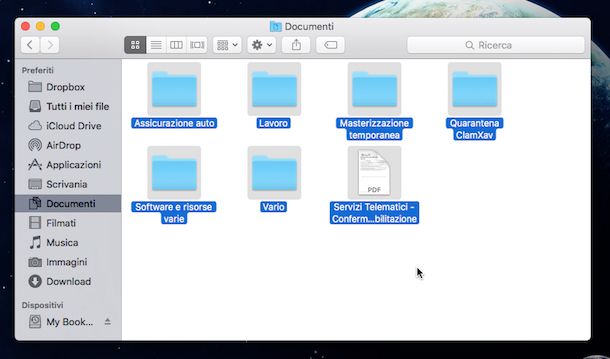 Screenshot che mostra come selezionare tutto su OS X