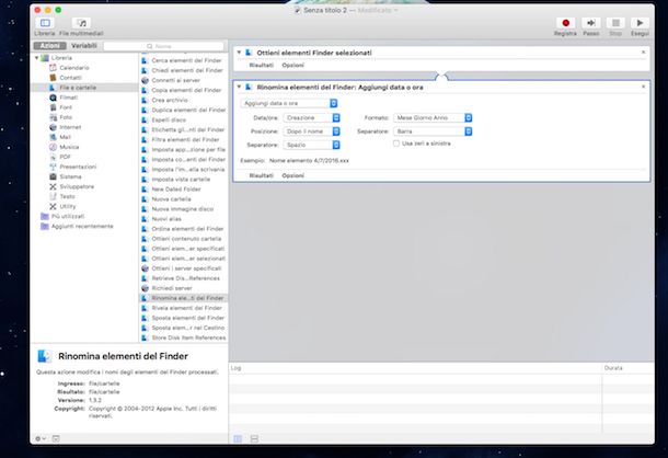 Screenshot che mostra come rinominare più file su OS X