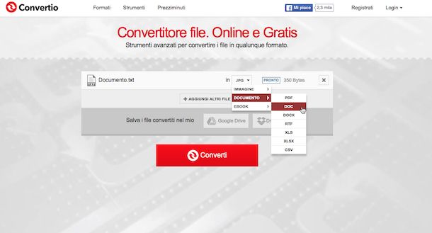 Screenshot che mostra come convertire TXT in Word