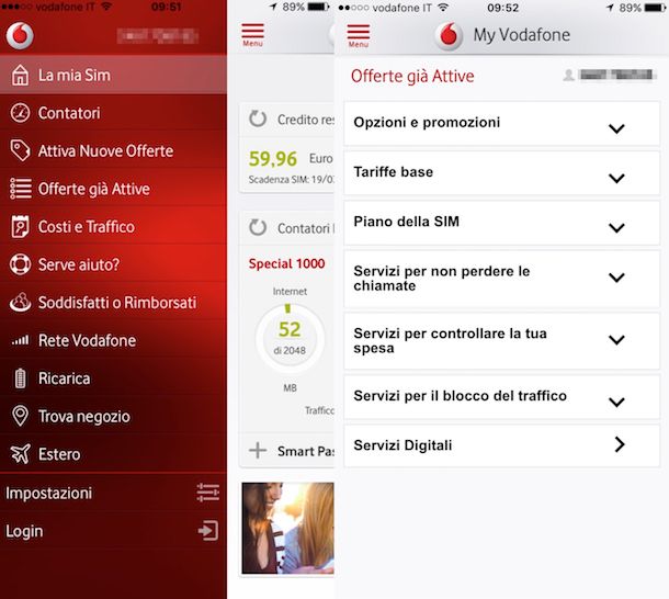 Screenshot dell'app My Vodafone su iPhone
