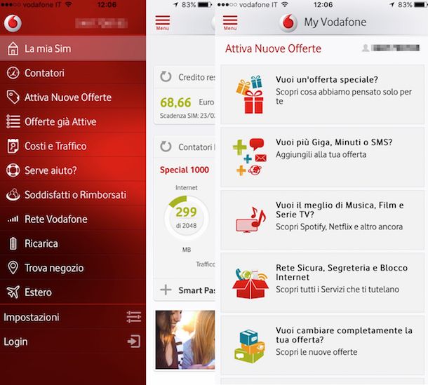 Screenshot che mostra come attivare Vodafone Exclusive