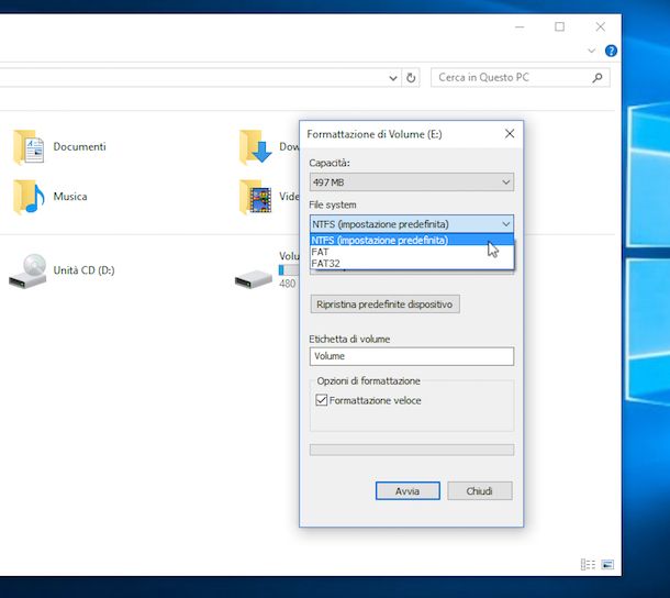 Screenshot che mostra come formattare HD esterno su Windows