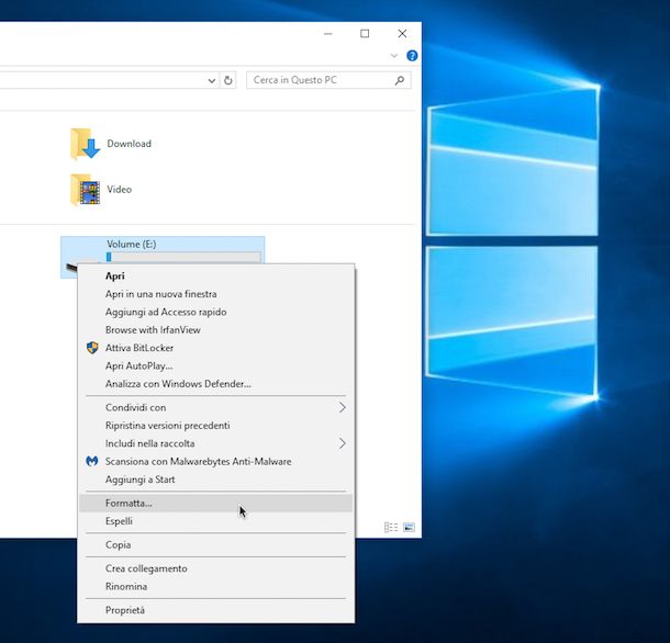 Screenshot che mostra come formattare HD esterno su Windows