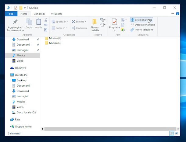 Screenshot che mostra come selezionare tutto su Windows
