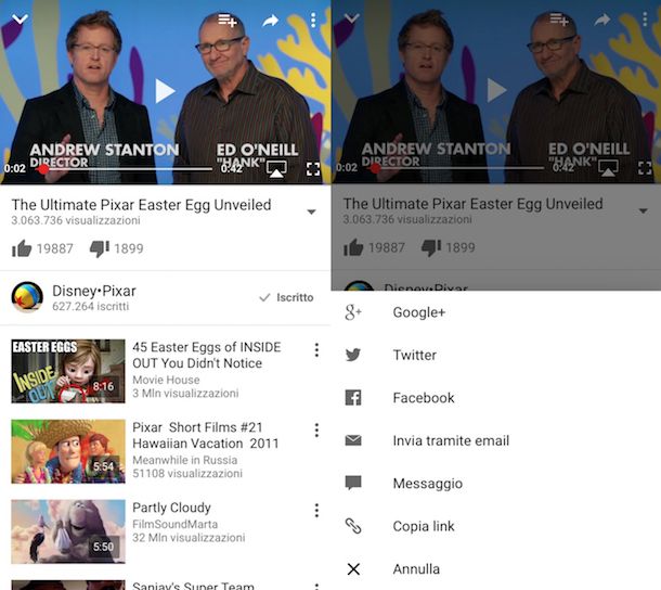 Screenshot che mostra come twittare video YouTube