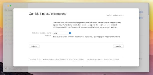 Modificare Paese App Store su Mac