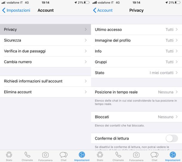 Disattivare conferme di lettura WhatsApp iPhone