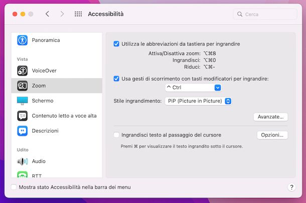 Impostazioni zoom macOS