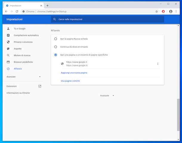 Impostare Google come pagina iniziale su Chrome