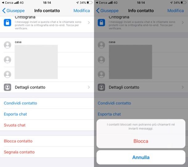 Bloccare contatto WhatsApp su iPhone