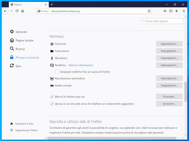 Blocco popup Firefox