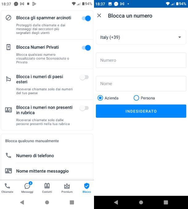 Bloccare numeri con Truecaller