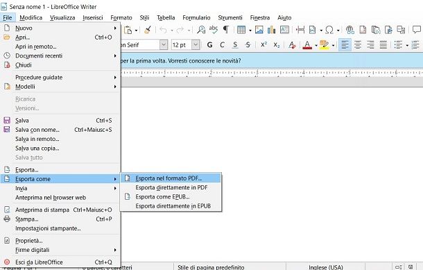 Trasformare file Word in PDF con LibreOffice