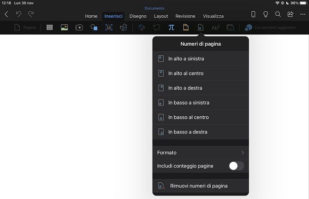 Numerare le pagine in Word da smartphone e tablet