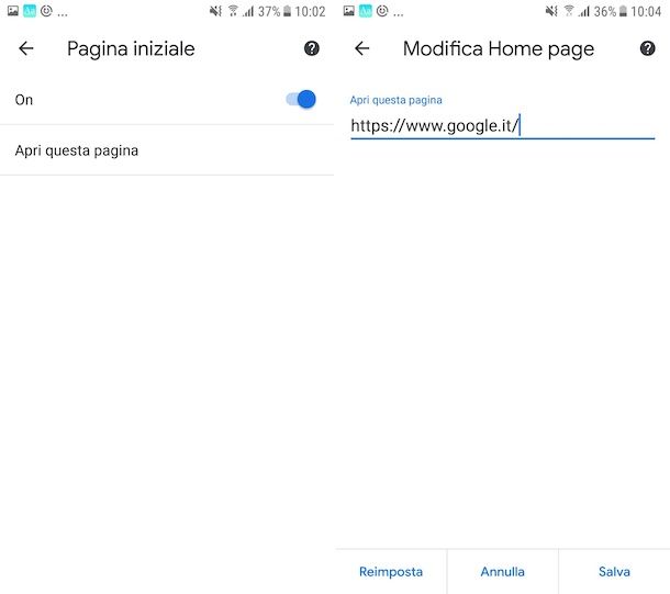 Impostare Google come pagina iniziale su Chrome Android