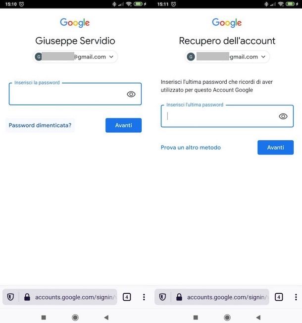 Recuperare account Google da telefono