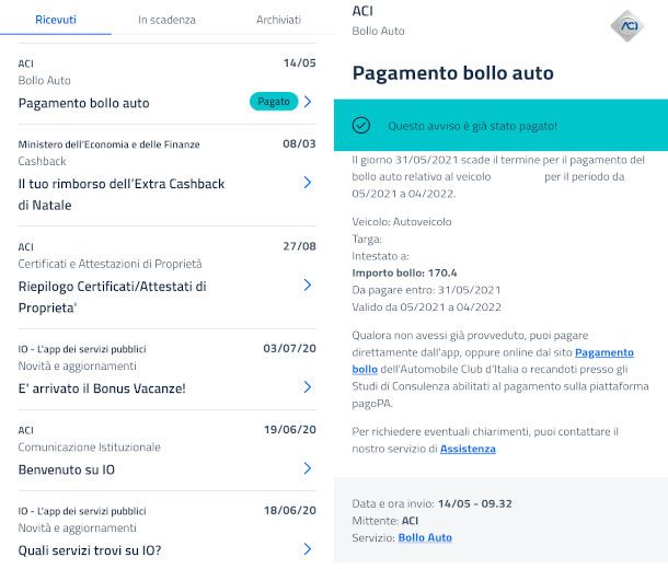 verifica bollo app IO